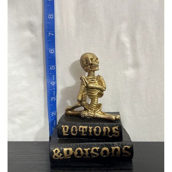 2 Skeleton Potion &Poisons and Book of Spells Decor Halloween Gold and Black - Picture 11 of 12